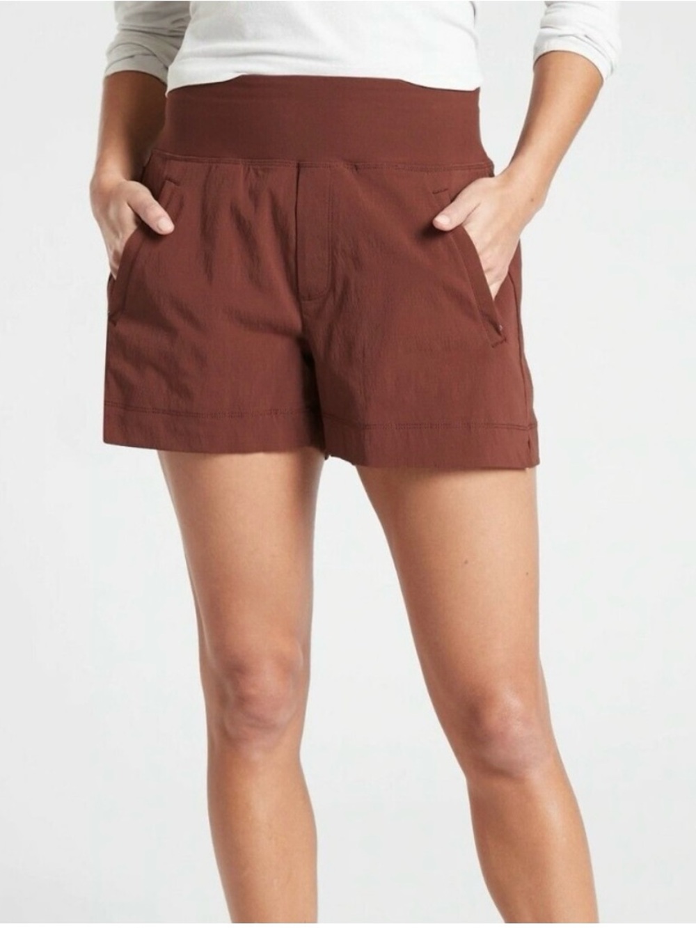 Athleta Trekkie North Shorts Rust Brown Hiking Stretch Zip Pocket Outdoor Size 6